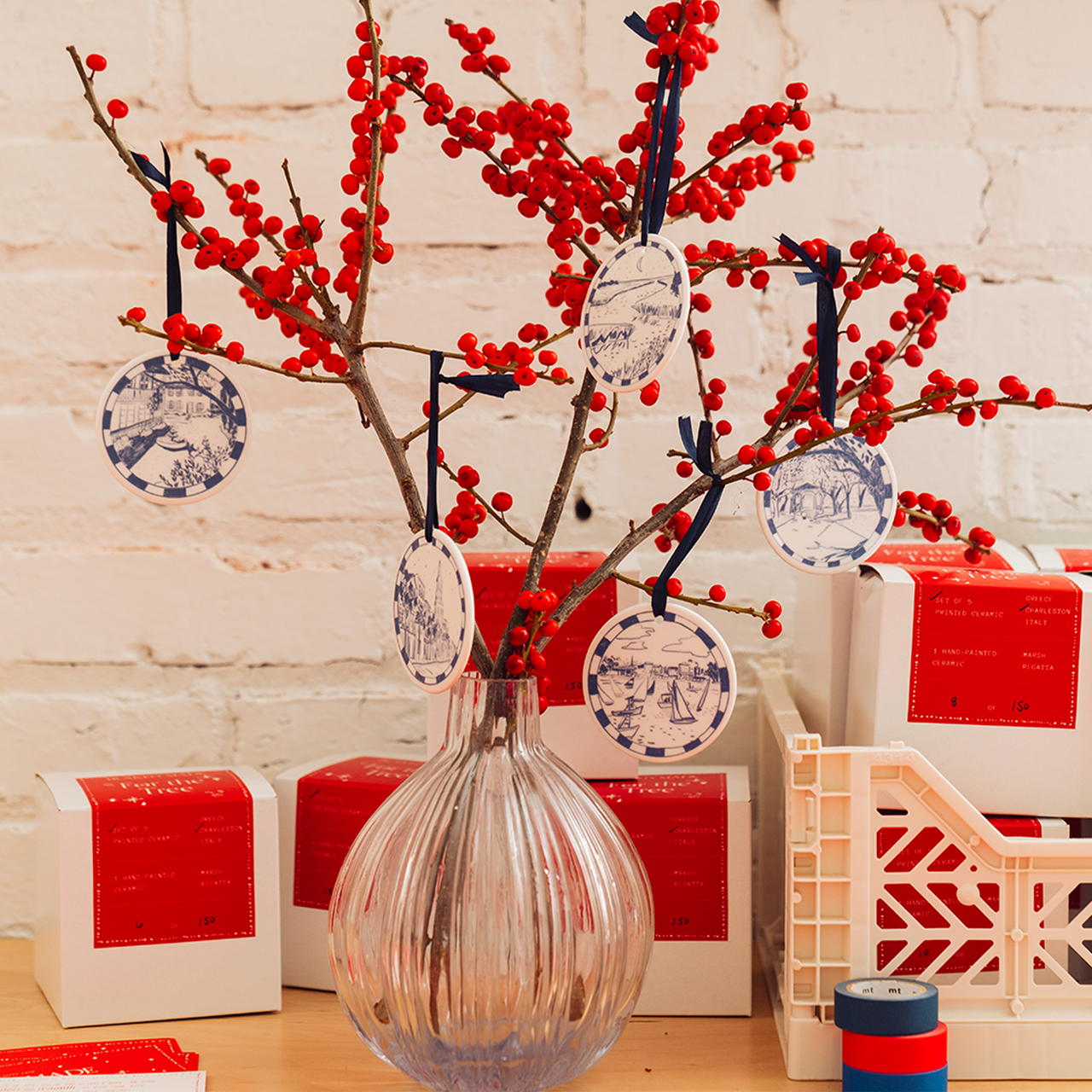 Set of Five Illustrated Ornaments